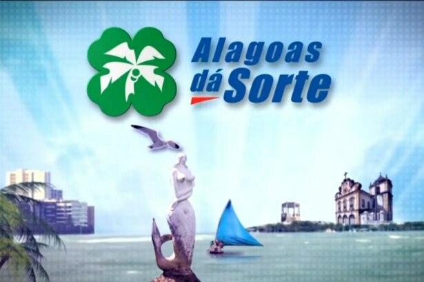 Resultado Alagoas dá Sorte: logo com trevo verde, paisagem litorânea de Alagoas, sereia, veleiro, igrejas e clima tropical