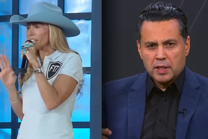 Adriane Galisteu em A Fazenda e Renato Cardoso no programa Entrelinhas em uma montagem