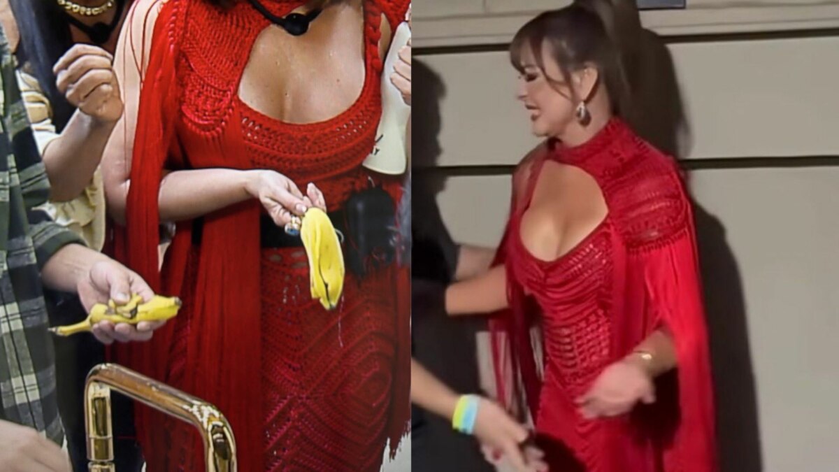 Gaby Spanic com o vestido vermelho, semelhante ao spoiler de A Fazenda 