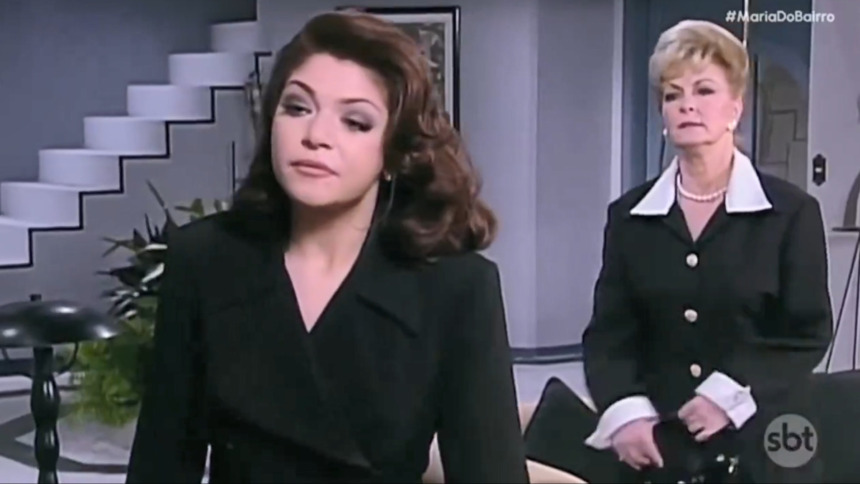 Itatí Cantoral como Soraya Montenegro em trecho de cena da novela Maria do Bairro