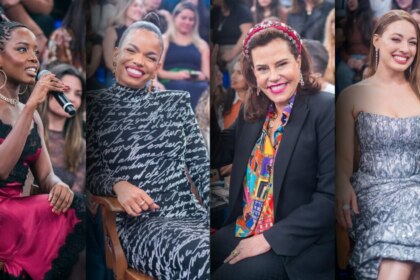 Clara Moneke, Jeniffer Nascimento, Narcisa Tamborindeguy e Beatriz Reis sentadas no cenário do Altas Horas