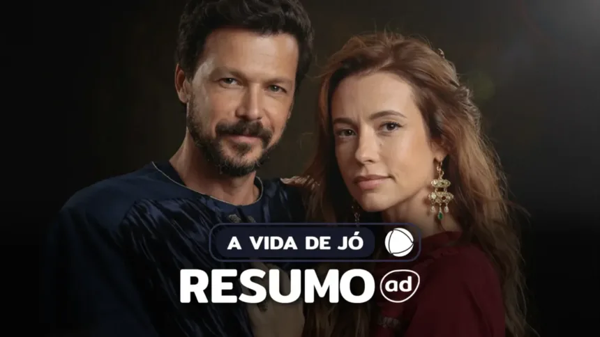 Protagonistas da série abraçados na arte do resumo de A Vida de Jó