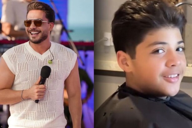 Wesley Safadão e filho Yhudy em uma montagem