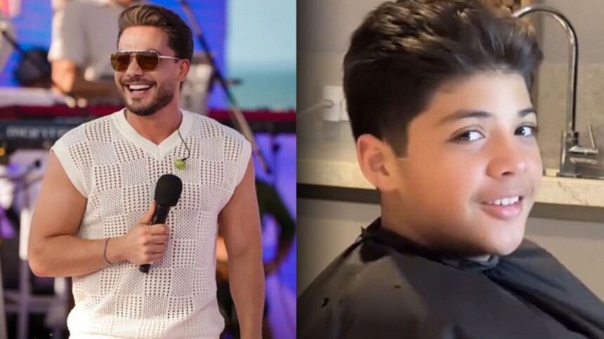Wesley Safadão e filho Yhudy em uma montagem