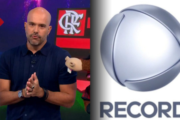 Lucas Gutierrez e os cavalinhos do Fantástico ao lado do logo da RECORD