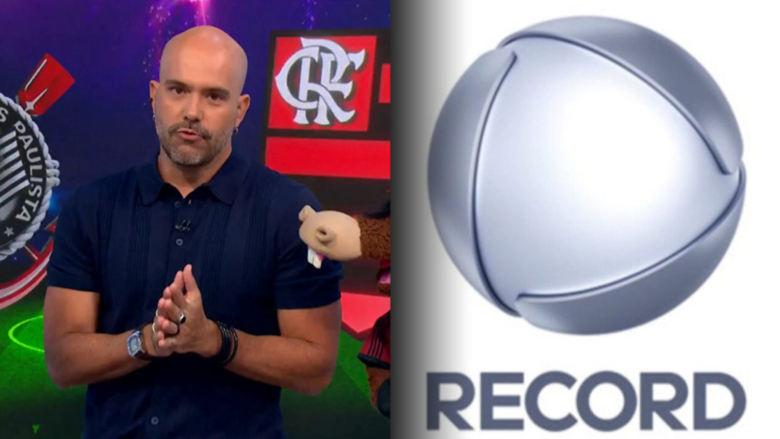 Lucas Gutierrez e os cavalinhos do Fantástico ao lado do logo da RECORD