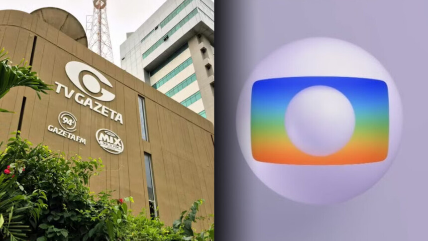 Fachada da TV Gazeta de Alagoas ao lado do logo da TV Globo