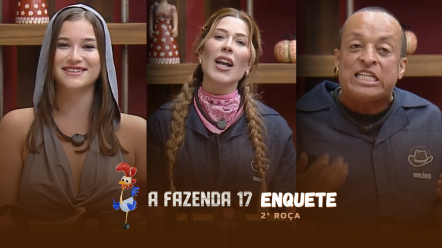Rayane, Renata e Walério no canto da sala pedindo votos para ficarem na 2ª Roça de A Fazenda 17
