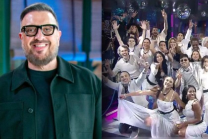 Carelli e peões em foto posada na festa de A Fazenda