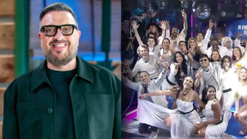 Carelli e peões em foto posada na festa de A Fazenda
