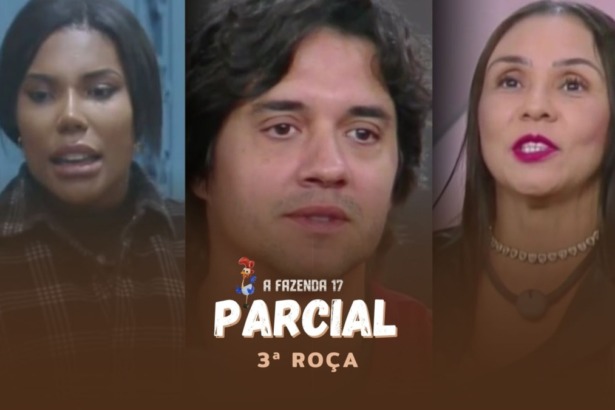Carol Lekker, Guilherme Boury e Yoná em uma montagem, na arte de parcial da enquete em A Fazenda