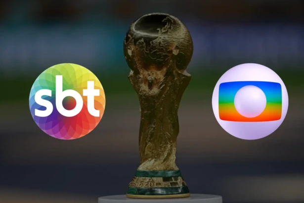 Logo do SBT e da Globo com a taça da Copa do Mundo
