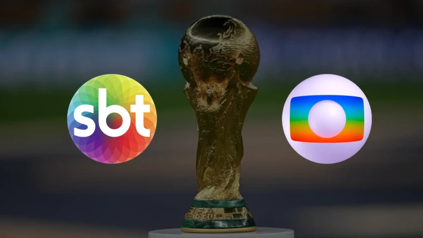 Logo do SBT e da Globo com a taça da Copa do Mundo