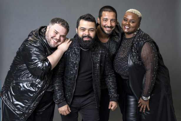 Hanii, Juceir Jr, Thainá Gonçalves e Daniel Sobral, juntos em ensaio dos finalistas do Estrela da Casa 2