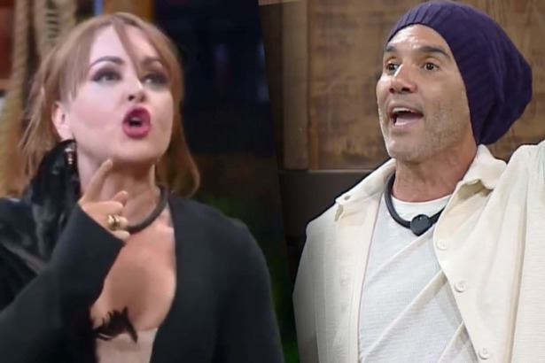 Gaby Spanic Fernando Sampaio em uma montagem, com trechos da treta em A Fazenda
