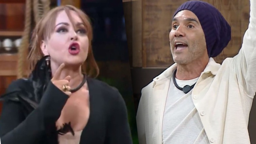 Gaby Spanic Fernando Sampaio em uma montagem, com trechos da treta em A Fazenda