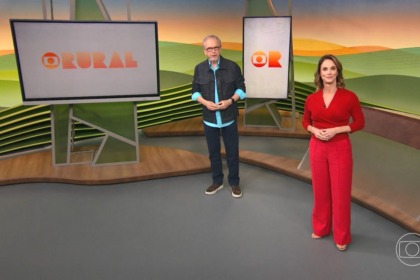 Nélson Araújo e Helen Martins no centro do cenário do Globo Rural