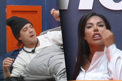 Guilherme se levanta na cama para gritar com Carol que chora na outra cama
