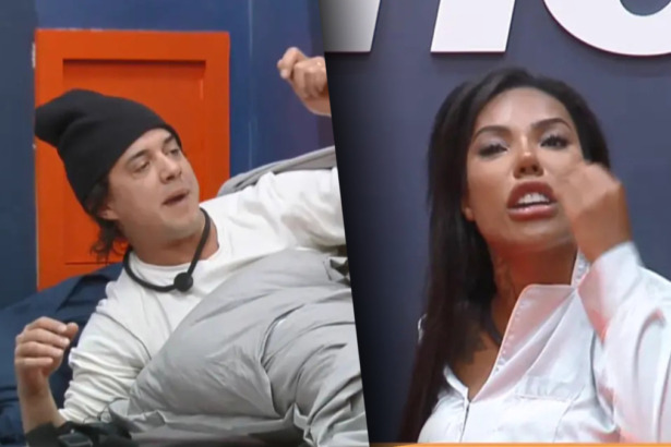 Guilherme se levanta na cama para gritar com Carol que chora na outra cama