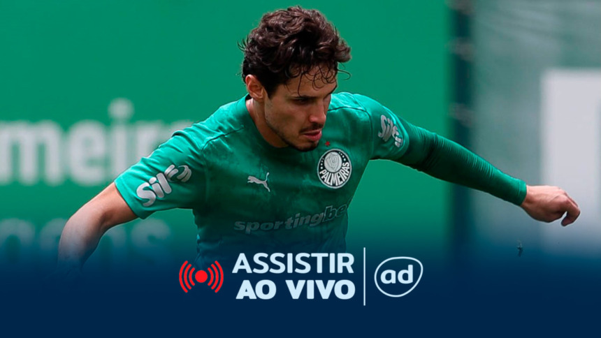 Jogador Raphael Veiga arte onde assistir ao jogo LDU x Palmeiras pela Libertadores