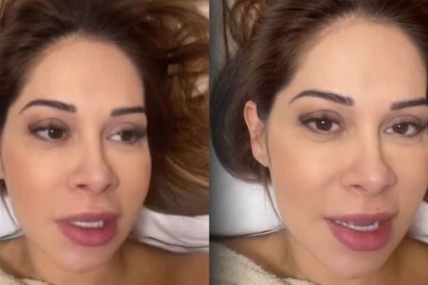 Maíra Cardi no leito de hospital atualizando o estado de saúde da filha após o parto