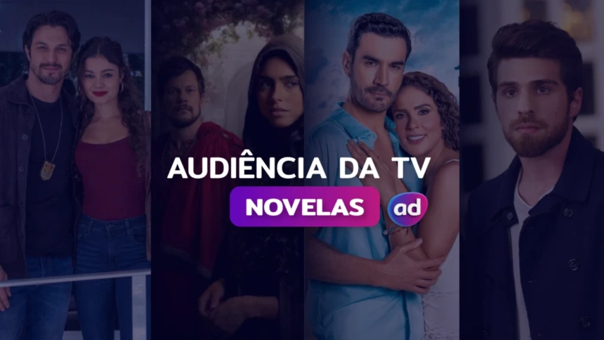 Protagonistas das novelas da TV Globo, RECORD, SBT e Band na arte das audiências da TV