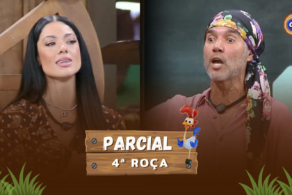 Rayane sorrindo e Fernando assustado com a boca aberta durante votação de A Fazenda 17
