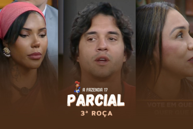Carol, Guilherme e Yoná na arte da parcial da enquete de A Fazenda 17