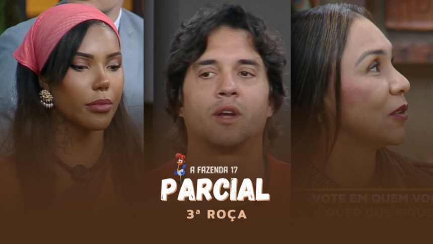 Carol, Guilherme e Yoná na arte da parcial da enquete de A Fazenda 17