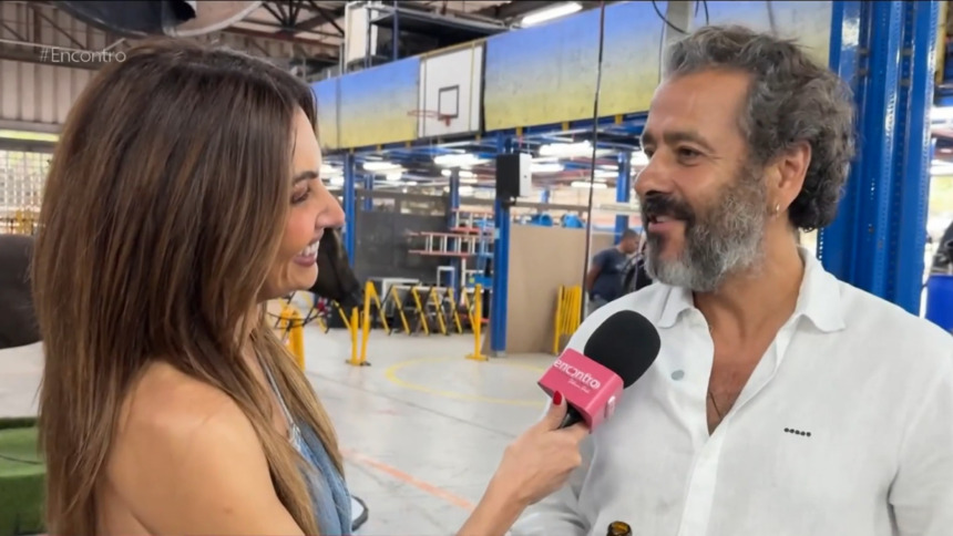 Patricia Poeta e Marcos Palmeira em trecho do Encontro no centro de efeitos especiais nos Estúdios Globos
