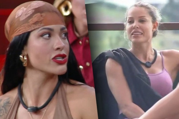 Rayane e Saory em uma montagem em trecho de treta na A Fazenda