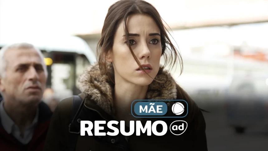 Atriz Cansu Dere, como Zeynep Gunes, na arte do resumo semanal da novela turca Mãe na RECORD