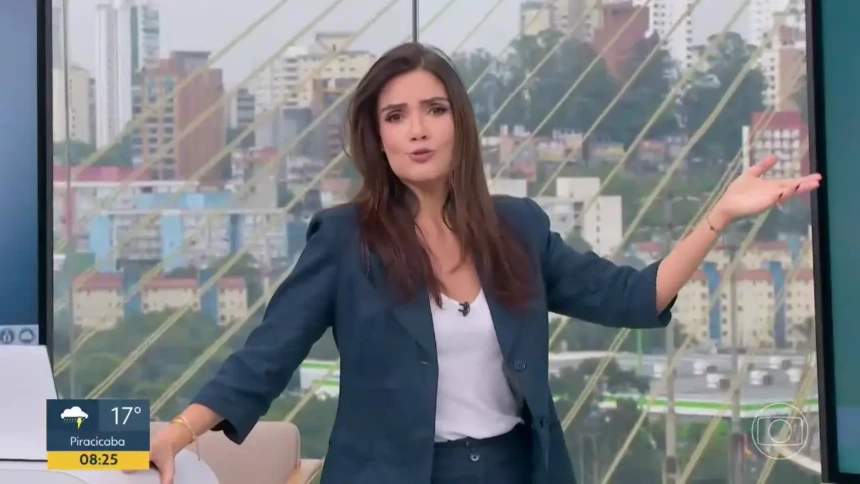Sabina Simonato sorrindo no cenário do Bom Dia SP