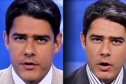 William Bonner mais novo, no início da carreira, apresentando o Jornal Nacional