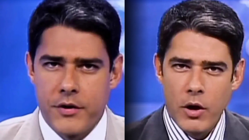 William Bonner mais novo, no início da carreira, apresentando o Jornal Nacional