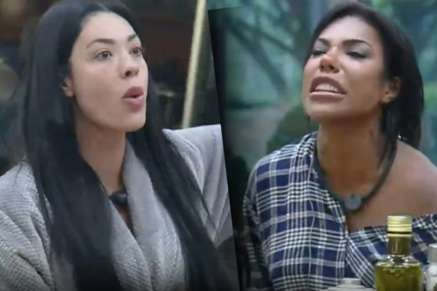 Carol e Rayane em uma montagem com trechos de treta em A Fazenda