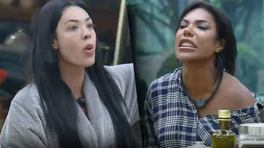 Carol e Rayane em uma montagem com trechos de treta em A Fazenda