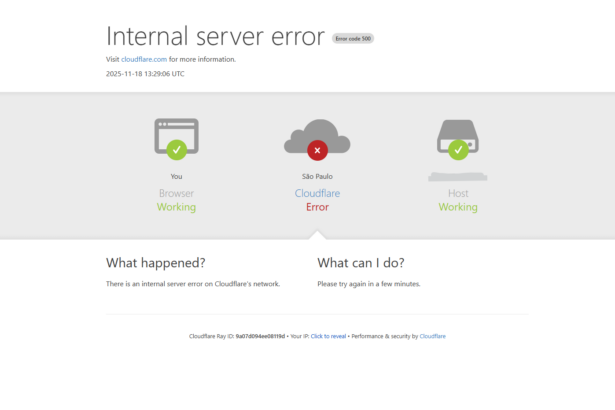 Tela de erro do cloudflare em site que caiu