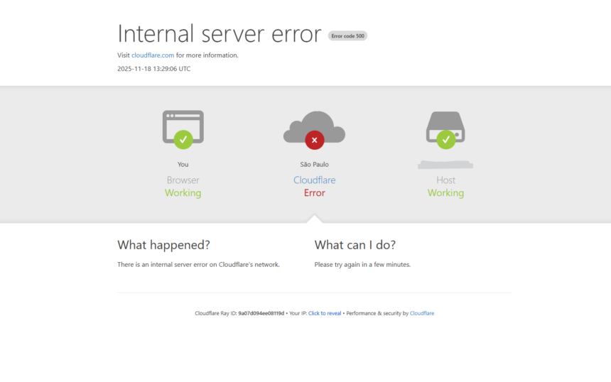 Tela de erro do cloudflare em site que caiu