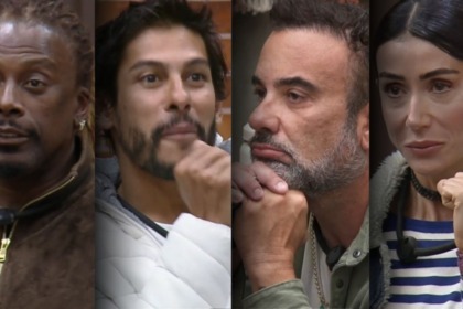 Créo, Shia, Fabiano e Michelle em uma montagem na A Fazenda