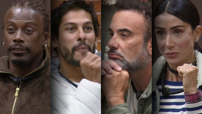 Créo, Shia, Fabiano e Michelle em uma montagem na A Fazenda