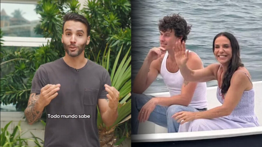 Daniel Cady em publicidade sobre hotel dividindo tela com Shawn Mendes e Ivete Sangalo em um barco
