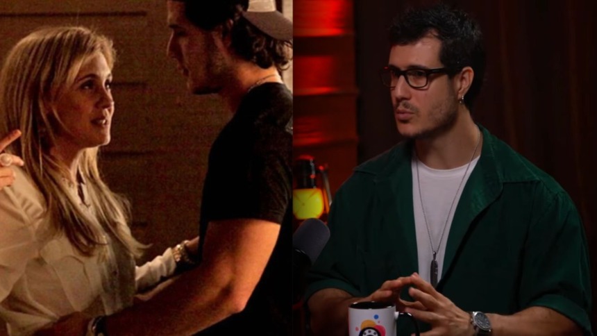 Emiliano D’Avila e Adriana Esteves juntos em cena de Avenida Brasil, em montagem com ator em entrevista a podcast