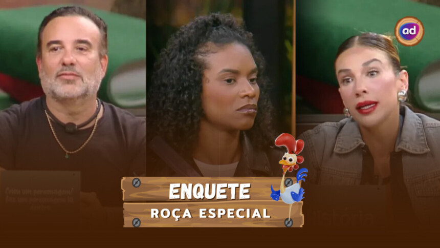 Fabiano, Kathy e Maria na arte da enquete da Roça Especial