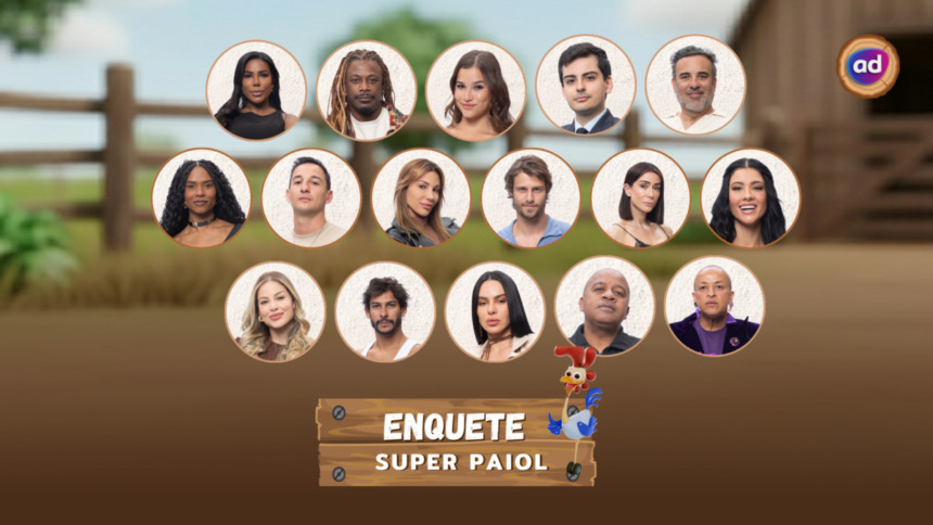 Peões na arte da enquete do Super Paiol de A Fazenda 17 com todos os participantes