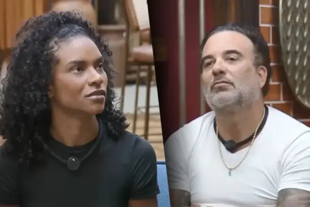 Kathy divide tela com Fabiano em montagem da enquete de A Fazenda 17