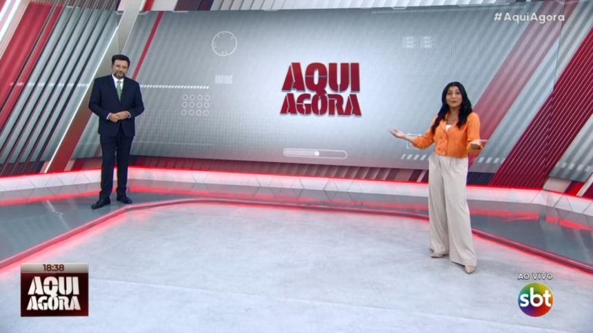 Geraldo Luís ao lado de Daniele Brandi no novo cenário do Aqui Agora