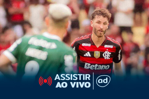 Jogadores de Palmeiras e Flamengo na arte onde assistir à final da Libertadores