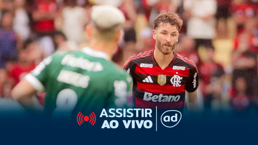 Jogadores de Palmeiras e Flamengo na arte onde assistir à final da Libertadores