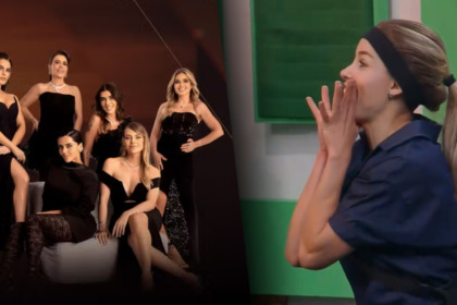 Protagonistas da série do globoplay Poderosas do Cerrado todas vestem vestido de gala preto, dividem tela com Saory gritando ao vencer a Prova do Fazendeiro em A Fazenda 17